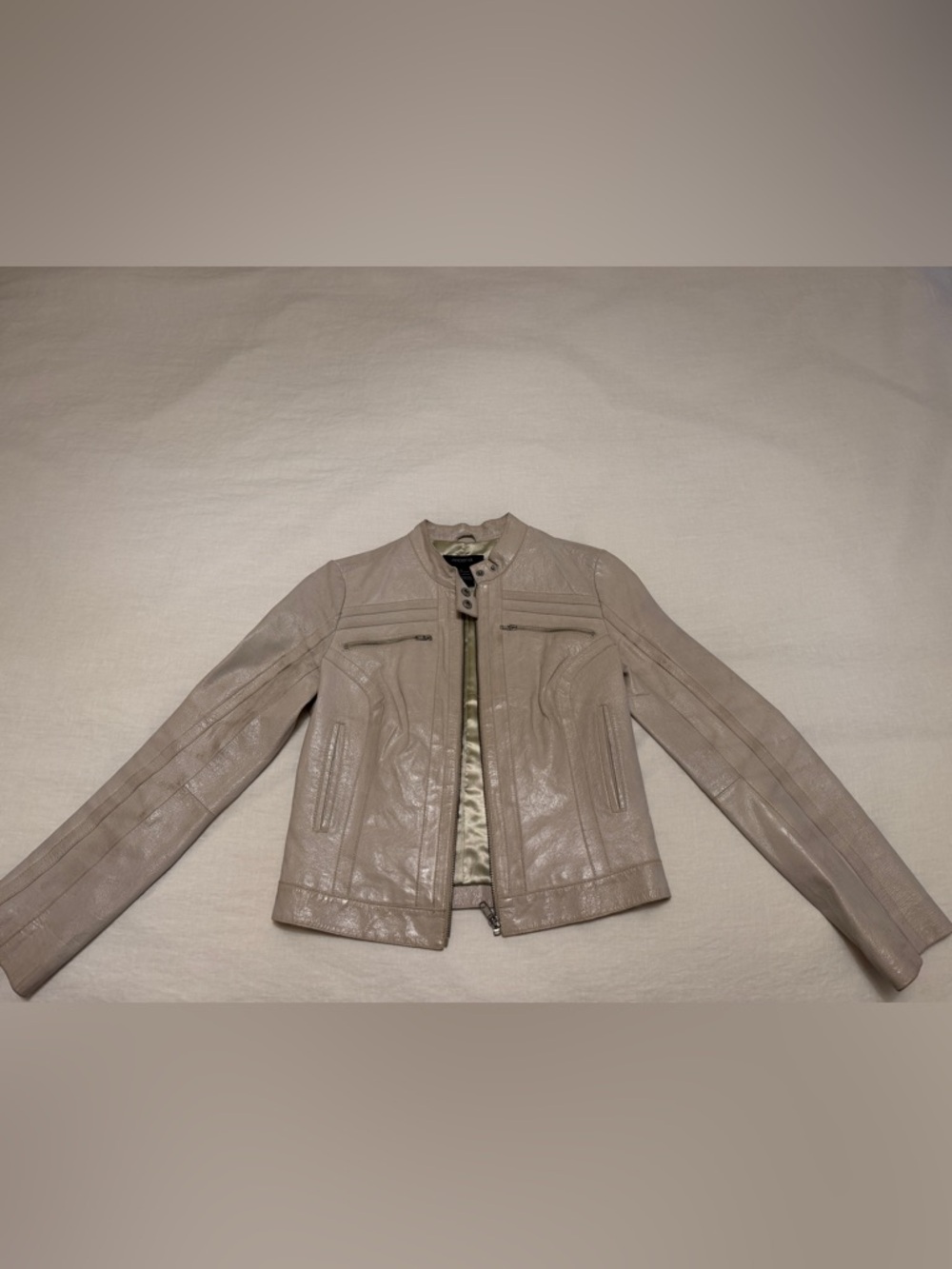 Women’s Taupe Leather Moto Jacket